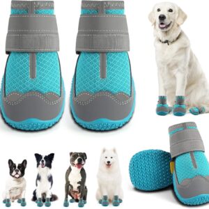 Dog Shoes for Large Dogs, Medium Dog Boots & Paw Protectors for Hardwood Floors, Outdoor Dog Booties for Hot Pavement Winter Snow Hiking, Breathable Dog Shoes with Reflective Strips Size 8