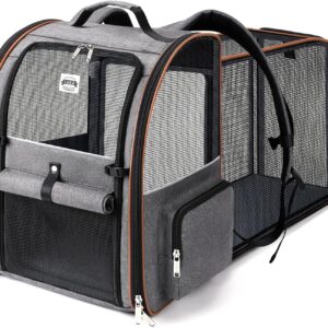 Lekebobor Extra Large Cat Backpack Carrier Expandable Pet Carrier Backpack for Small/Medium Dogs and Medium/Large Cats, Grey