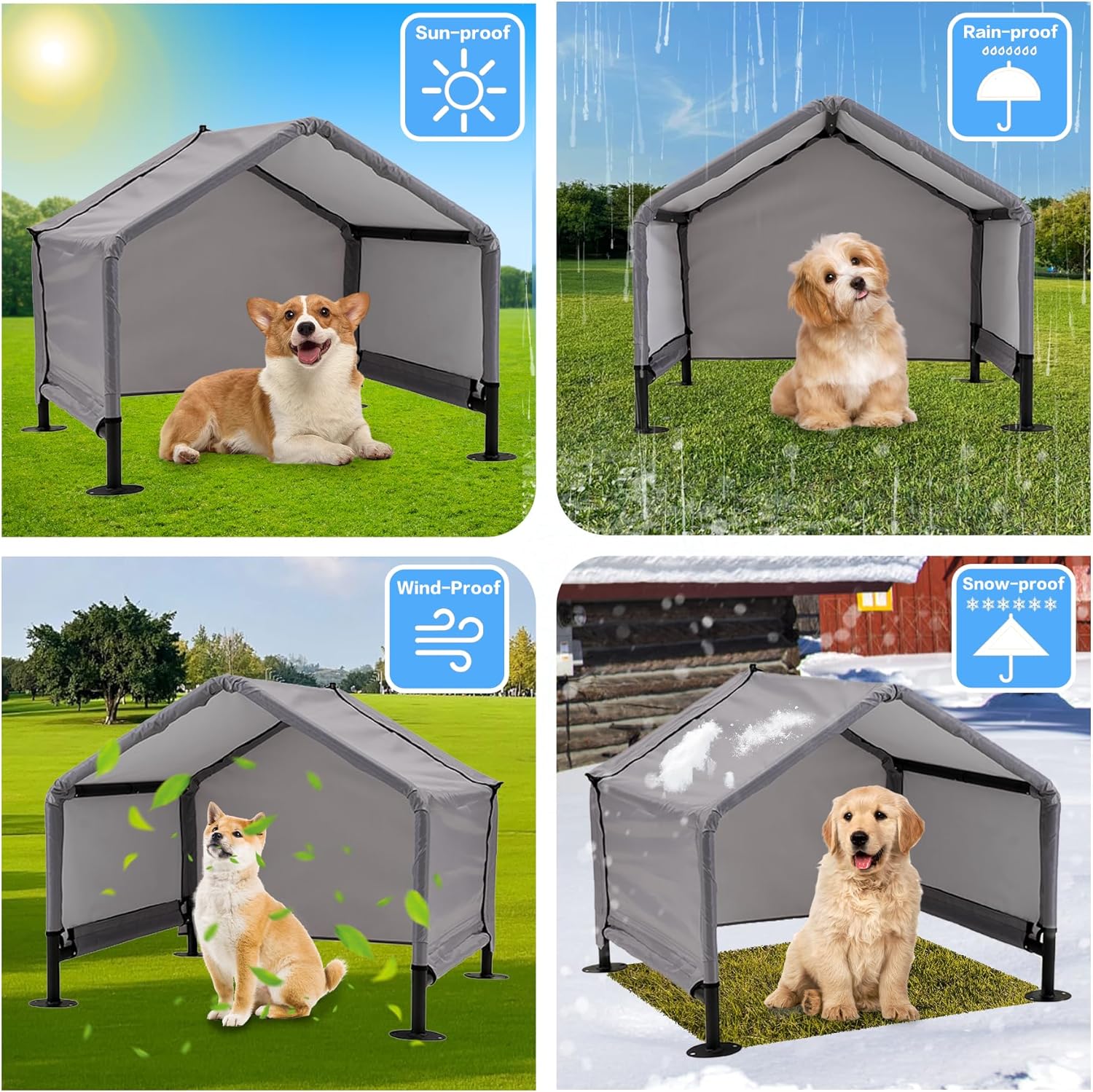 Dog Shade Shelter Outdoor Tent for Small Medium Dogs, Waterproof Sun Protection Pet House for Dogs, Small Animals and Livestock, Pet Canopy with Door and Ground Nails, 29.5 * 25.6 inches - Image 2