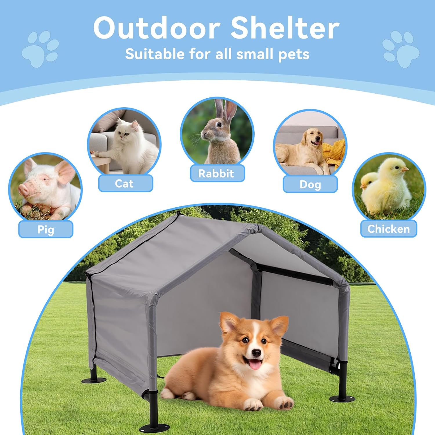 Dog Shade Shelter Outdoor Tent for Small Medium Dogs, Waterproof Sun Protection Pet House for Dogs, Small Animals and Livestock, Pet Canopy with Door and Ground Nails, 29.5 * 25.6 inches - Image 4