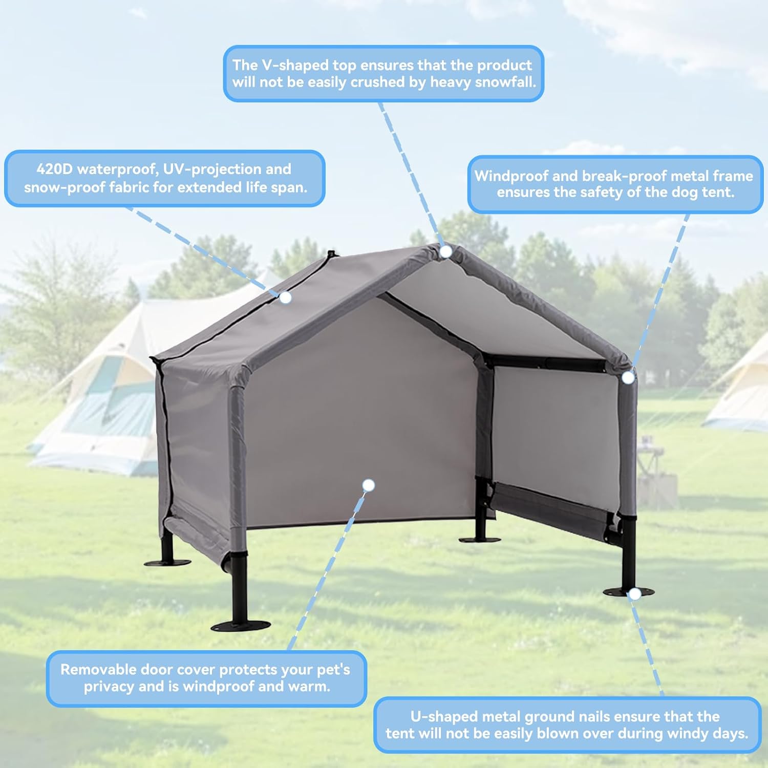 Dog Shade Shelter Outdoor Tent for Small Medium Dogs, Waterproof Sun Protection Pet House for Dogs, Small Animals and Livestock, Pet Canopy with Door and Ground Nails, 29.5 * 25.6 inches - Image 5