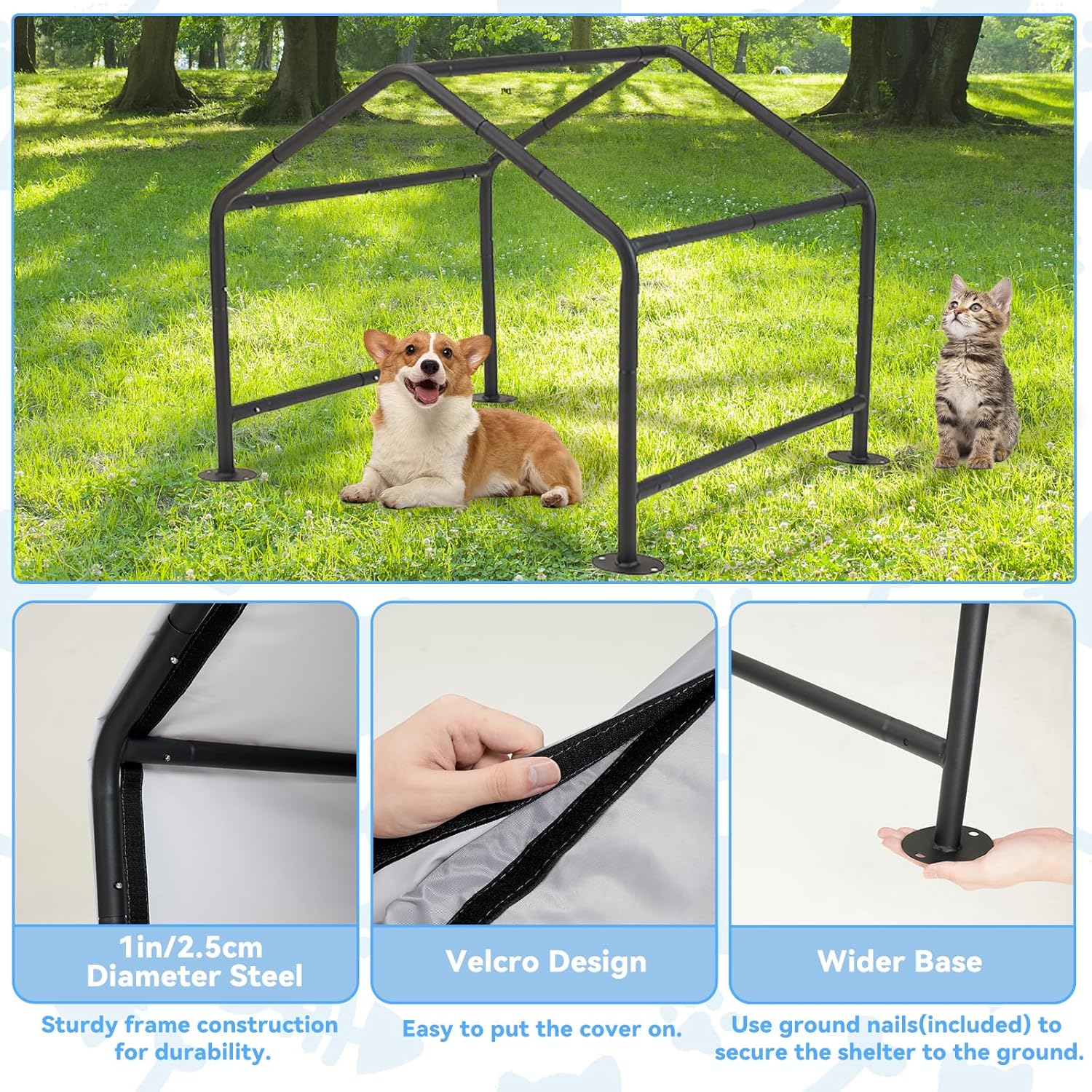 Dog Shade Shelter Outdoor Tent for Small Medium Dogs, Waterproof Sun Protection Pet House for Dogs, Small Animals and Livestock, Pet Canopy with Door and Ground Nails, 29.5 * 25.6 inches - Image 6