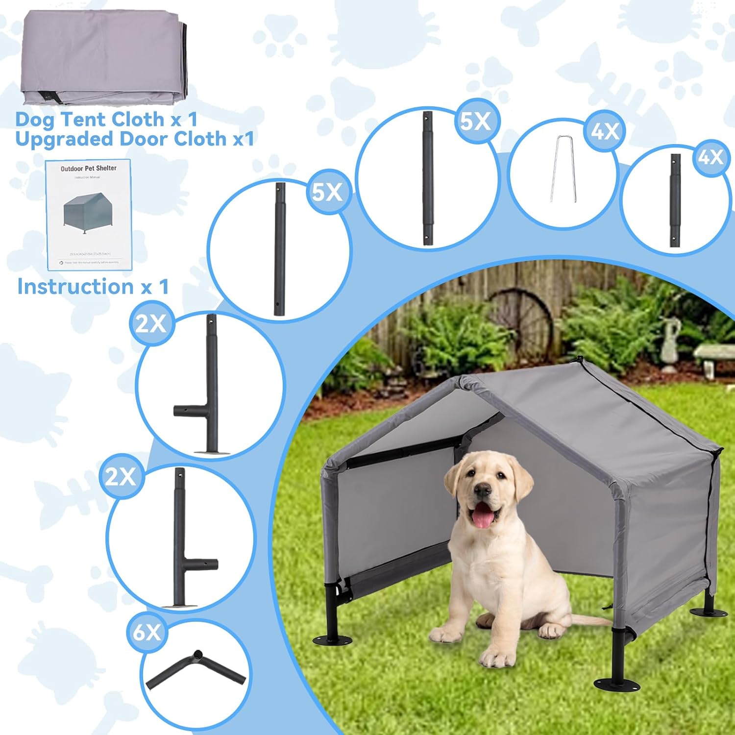 Dog Shade Shelter Outdoor Tent for Small Medium Dogs, Waterproof Sun Protection Pet House for Dogs, Small Animals and Livestock, Pet Canopy with Door and Ground Nails, 29.5 * 25.6 inches - Image 7