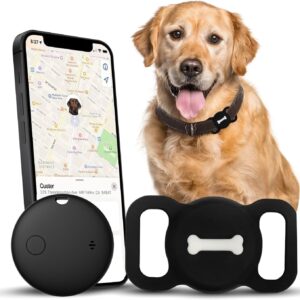 Smart Pet Tracker, Dog Tracker with Black Collar Holder, Smart Tag for Location Tracking, No Monthly Fee MFi Certificated, Work with Find My, GPS Tracker, iOS Only (Black)