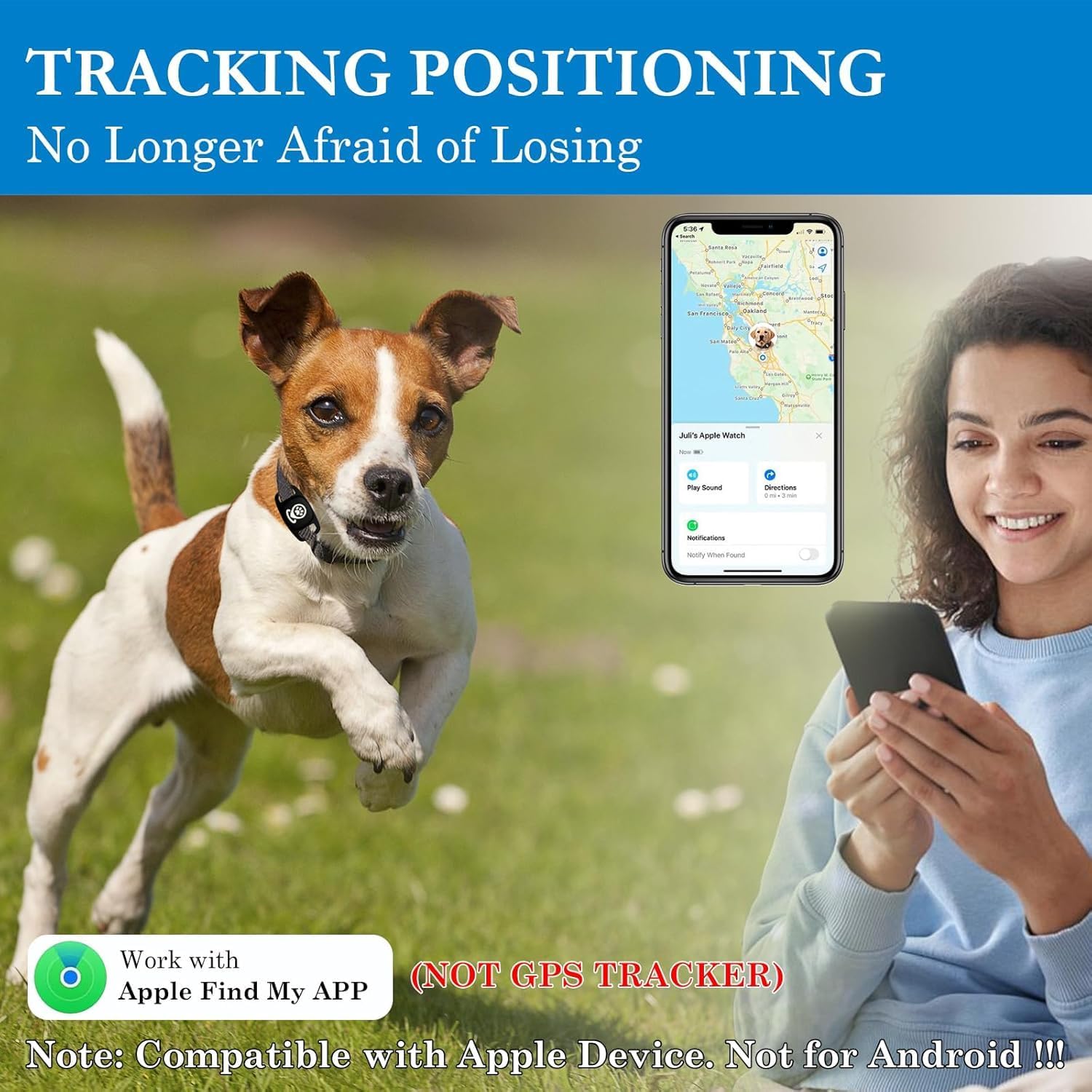 Smart Pet Tracker with Collar Holder, Personalized Dog Location Finder, MFi Certified, No Monthly Fees, Compatible with Apple Find My (iOS Only), Not a GPS Tracker-Black - Image 2