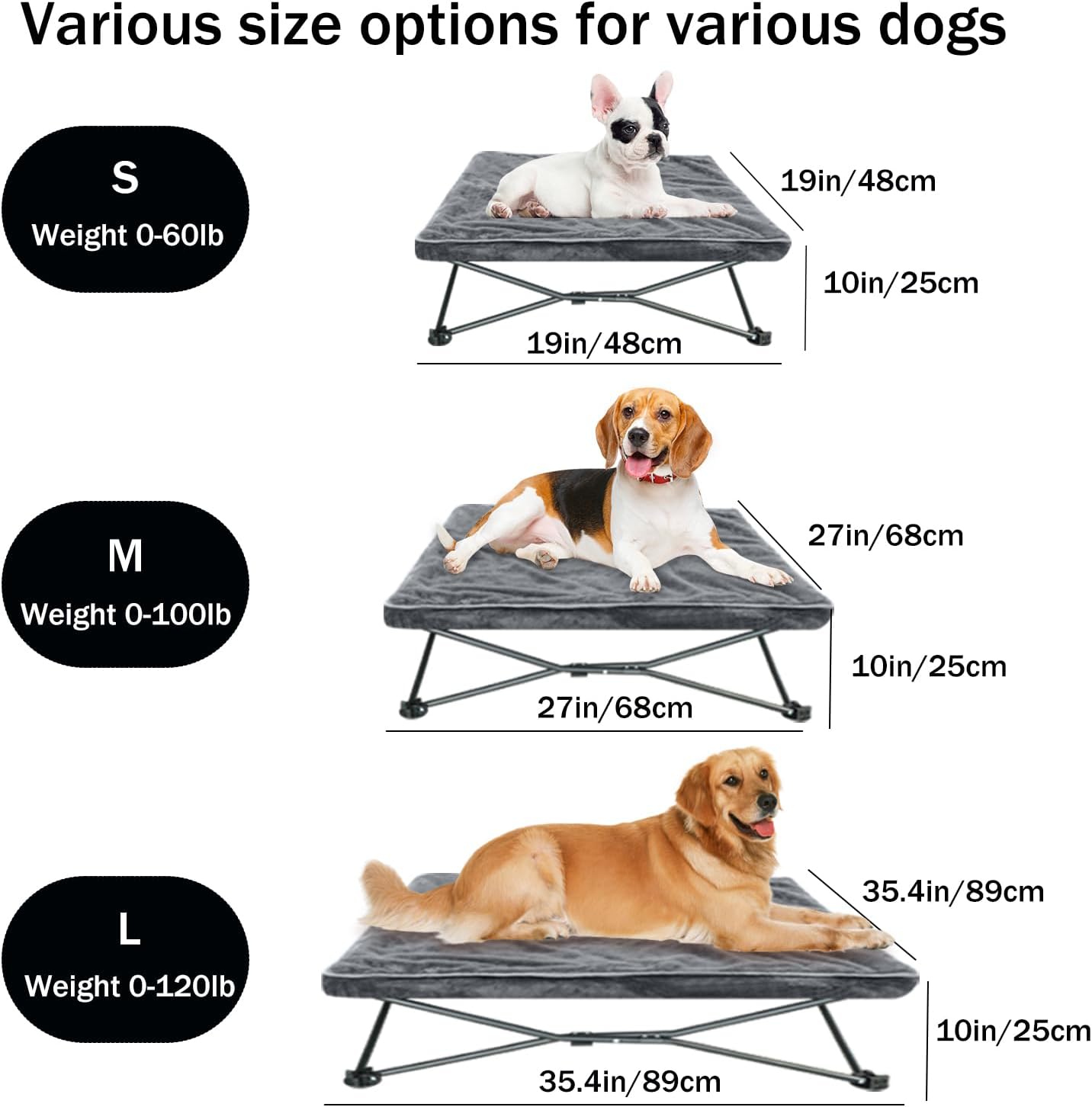 unp Foldable Dog Bed Pop up - 36 x 36 x 10 inch Elevated Pet Cot Outdoor Breathable - Removable Plush Pad & Carrying Bag Raised Dog Camping Bed (Grey, L PRO) - Image 3