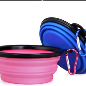 Collapsible Pet Bowl Set, Portable Silicone Travel Food Water Bowls with Carabiner Clip, Multi-Color, Space-Saving Design for Dogs Cats (Blue & Green)