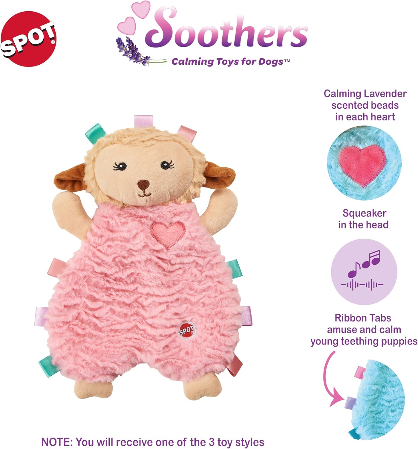 SPOT Soothers- Tabbie Lambie Dog Toy-Separation Anxiety Toys for Dogs, Stuffing Free, Scented with Calming Lavender Fragrance Beads to Safely Calm and Relax Dogs and Puppies, 8in - Image 3