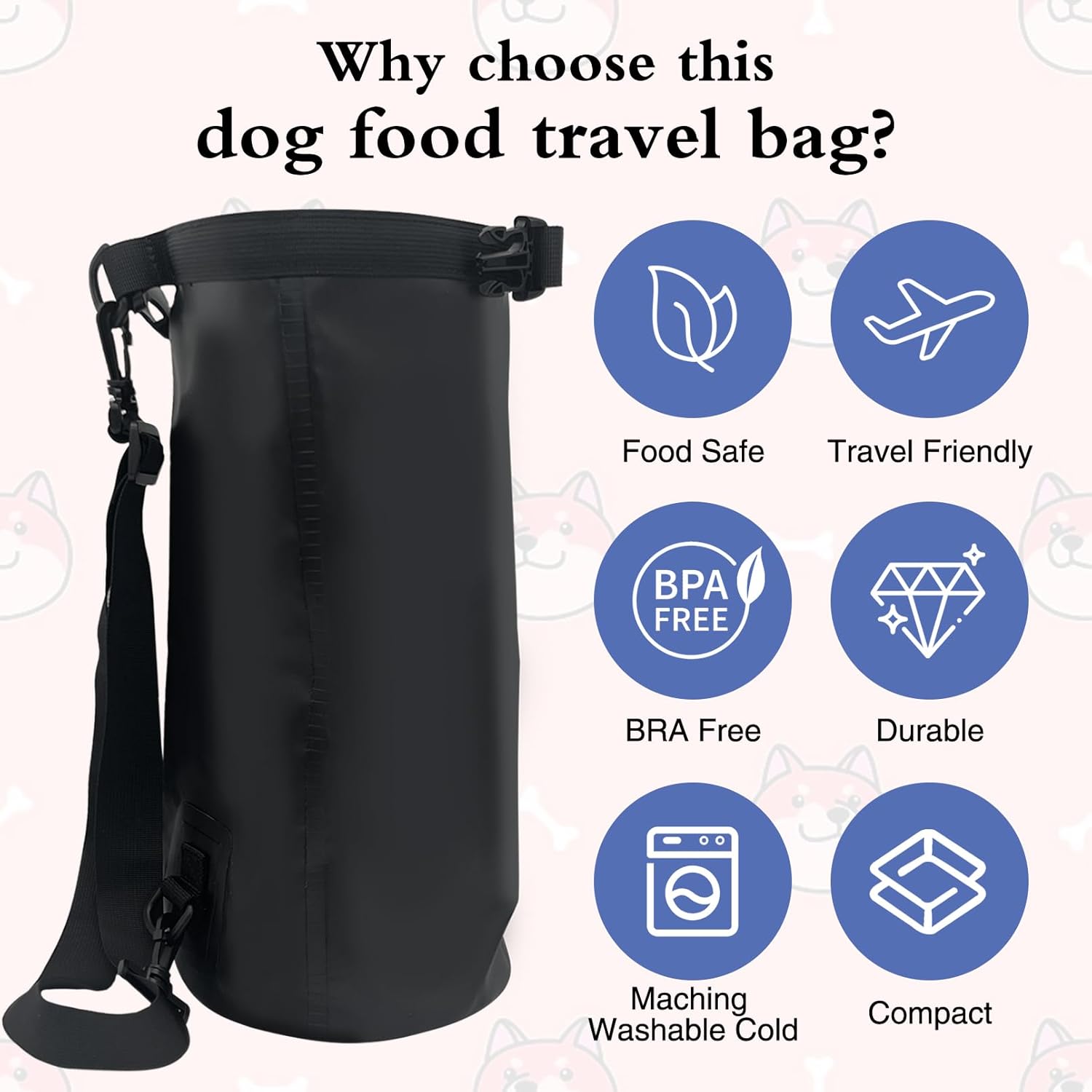 Large Pet Travel Bag - 15L Waterproof Portable Food Storage with Shoulder Strap for Camping Hiking - Black - Image 2