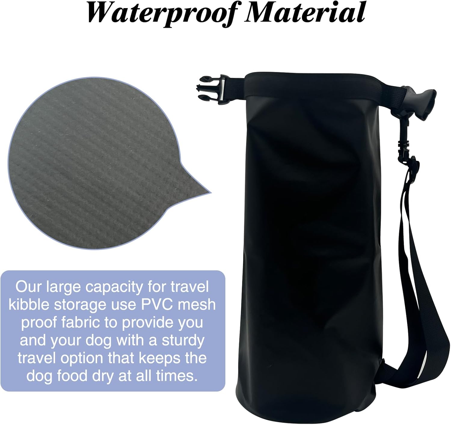 Large Pet Travel Bag - 15L Waterproof Portable Food Storage with Shoulder Strap for Camping Hiking - Black - Image 3