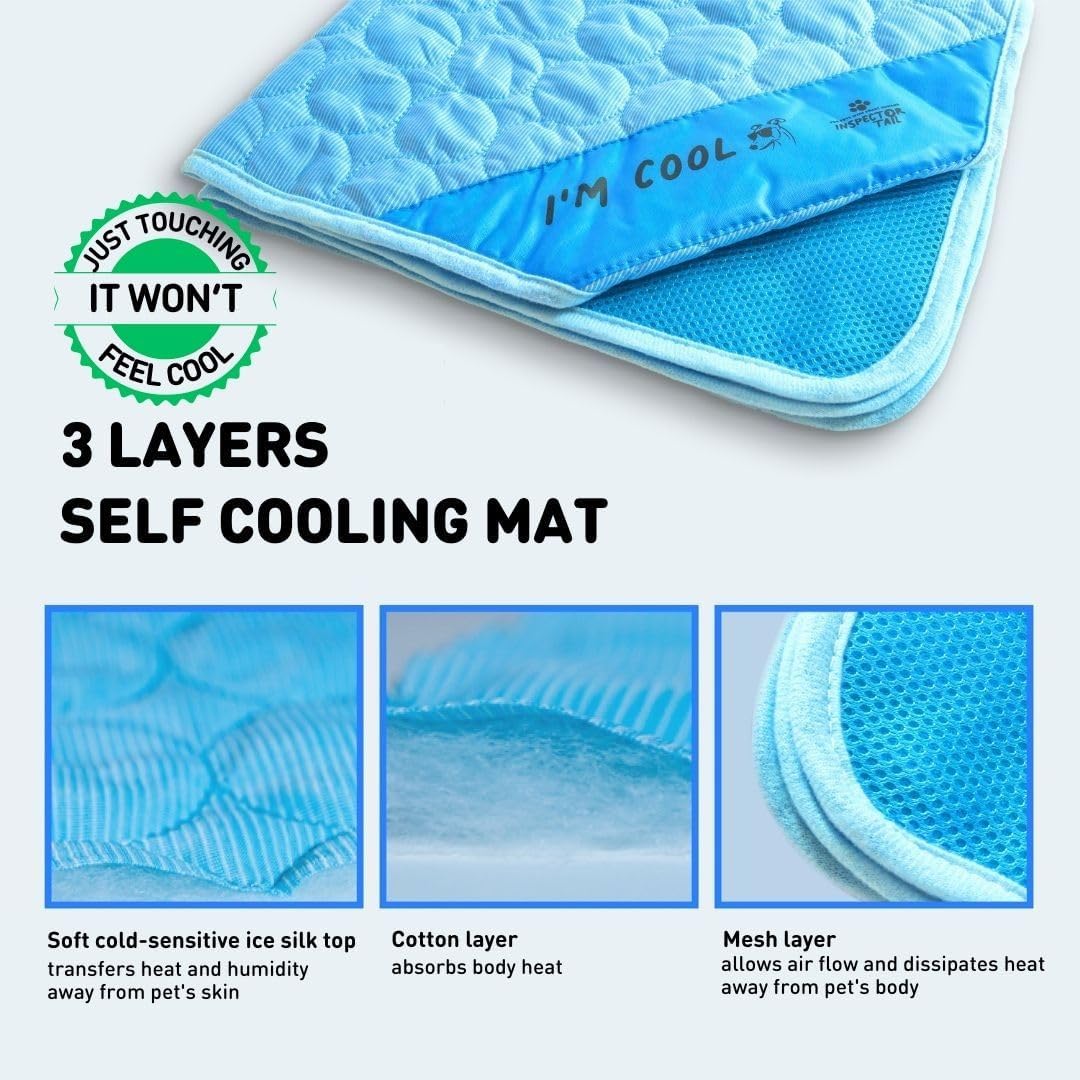 INSPECTOR TAIL Self Cooling Mat for Dog + Free String Bag/Washable & Portable Pet Soft Pad for Indoor or Outdoor/Perfect as Blanket for Kennel Sofa Bed Floor Car/Blue - Image 3