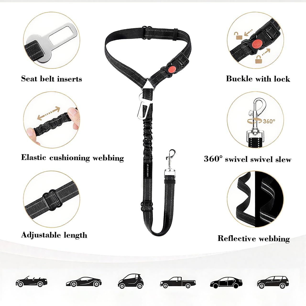 Dog Car Seat Belt - Adjustable Pet Safety Harness, Crash Tested Vehicle Restraint for Small Medium Large Dogs, Vehicle Seatbelt Clip & Tangle-Free Design for Safe Travel (Blue+Black) - Image 3