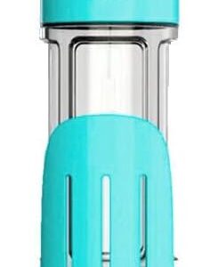 Portable Dog Water Bottle, Pet Water Dispenser with Drinking Bowl, Poop Bag Holder, Food Grade Container, for Pets Outdoor Walking, Hiking, Travel (Blue – Turquoise, 300ml)
