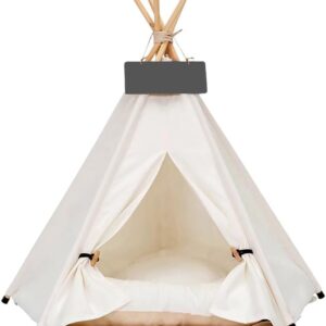 Pet Teepee Dog & Puppy Cat Tents Tipi Bed Portable Houses with Thick Cushion for Pets Up to 20lbs