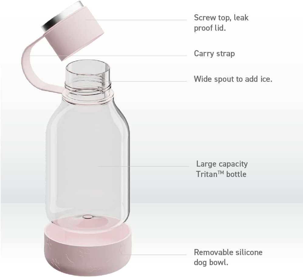 Asobu Buddy Bottle a Stainless Steel Insulated Water Bottle for with Removable Dog Water Bowl and Dog Food and Treat Storage Bowl (Pink, Tritan 50 oz Water Bottle with Bowl) - Image 4