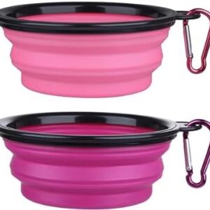Collapsible Pet Bowl Set, Portable Silicone Travel Food Water Bowls with Carabiner Clip, Multi-Color, Space-Saving Design for Dogs Cats (Purple & Pink)