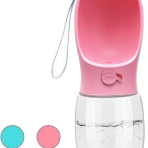 Kalimdor Dog Water Bottle, Leak Proof Portable Puppy Water Dispenser with Drinking Feeder for Pets Outdoor Walking, Hiking, Travel, Food Grade Plastic (12oz Pink)