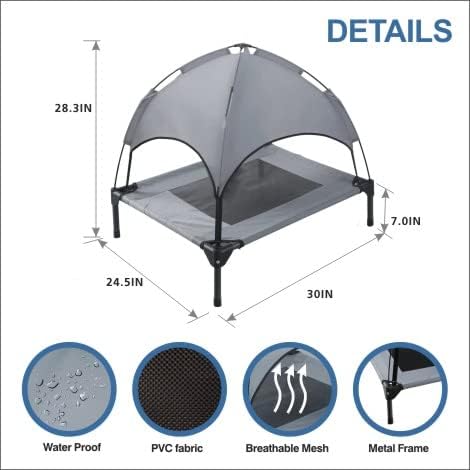 Small Elevated Dog Bed with Canopy - Upgraded 30IN Outdoor Raised Dog Cot Bed with Removable Shade Tent, Pet Cot Gray(S Size) - Image 2