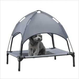 Small Elevated Dog Bed with Canopy - Upgraded 30IN Outdoor Raised Dog Cot Bed with Removable Shade Tent, Pet Cot Gray(S Size)