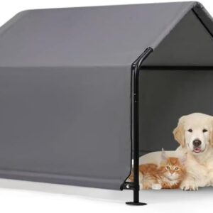 Outdoor Pet Shade Dog Shade Shelter, Versatile Pet Canopy Tent Pet Awning for Dogs, Cats, Small Animals and Livestock, 4’x4’x3′ Waterproof, Sun Protection, Grey