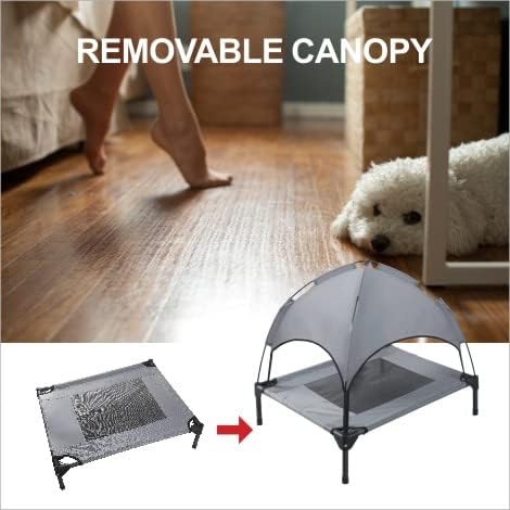 Small Elevated Dog Bed with Canopy - Upgraded 30IN Outdoor Raised Dog Cot Bed with Removable Shade Tent, Pet Cot Gray(S Size) - Image 5