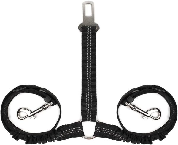 SlowTon Dog Seat Belt, Double Dog Seatbelt Adjustable Vehicle Safety Leash with Elastic Bungee Buffer, Reflective No Tangle Y Shape Two Dog Harness Seat Belt Splitter for Pets Car Trip (Black, M) - Image 8