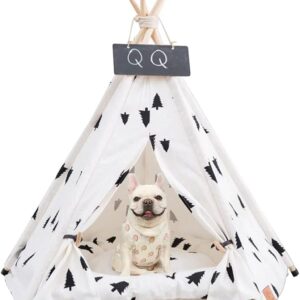 Pet Teepee Tent for Dogs, Dog Cat Teepee Bed, Portable &Washable Dog Houses Indoor Outdoor Puppy Beds for Small Dogs Cats Rabbits with Cushion and Blackboard