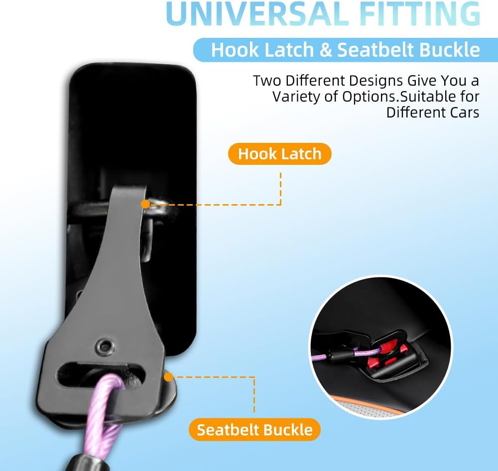 MiaoChuai 3-in-1 Dog Car Seat Belt Harness | Chew-Proof Steel Cable Leash with Heavy-Duty Buckle & Clip | Car Safety Restraint for Small, Medium, Large Dogs (Black, 24 inch/60 CM) - Image 3