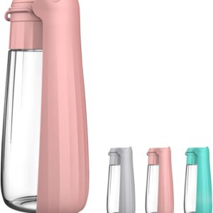 Dog Water Bottle Portable for Walking Pet Travel 19 OZ Leak Proof Water Bottle Bowl with Drinking Feeder Cat Puppy Water Dispenser for Hiking Camping Pink
