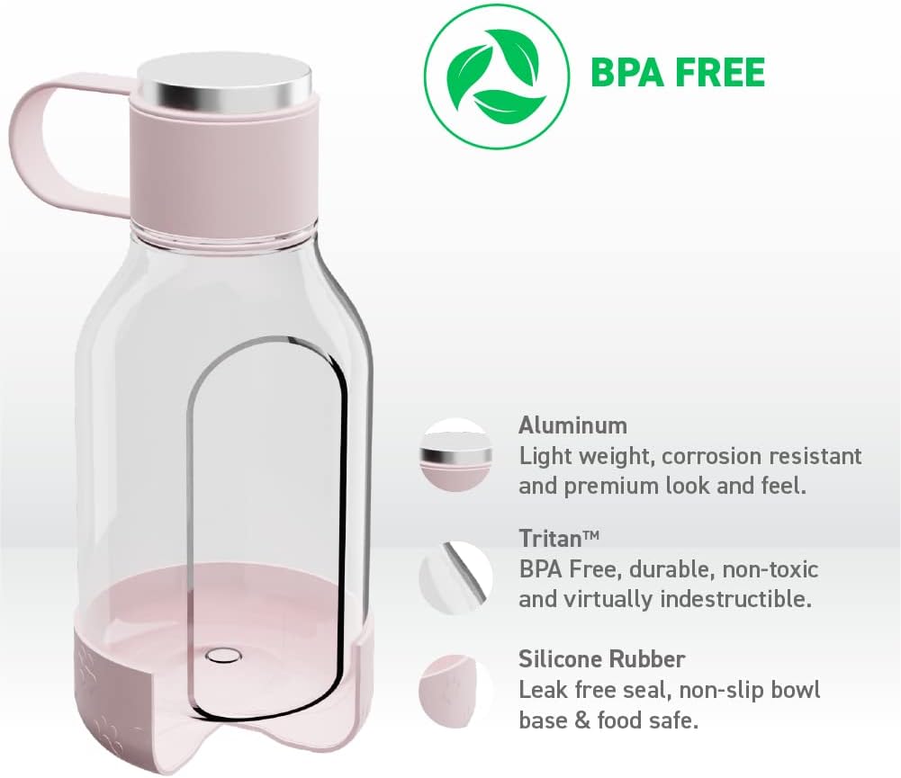 Asobu Buddy Bottle a Stainless Steel Insulated Water Bottle for with Removable Dog Water Bowl and Dog Food and Treat Storage Bowl (Pink, Tritan 50 oz Water Bottle with Bowl) - Image 3