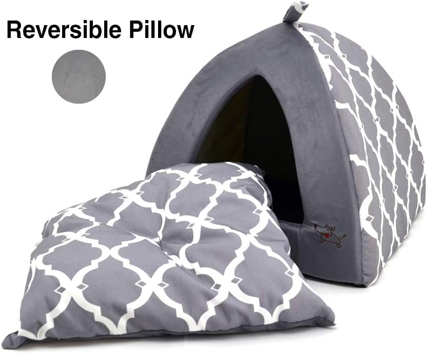 Pet Tent-Soft Bed for Dog and Cat by Best Pet Supplies - Gray Lattice, 16" x 16" x H:14" - Image 3