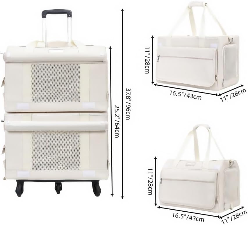 Double-Layer Rolling Pet Carrier for Two Cats, Stackable Travel Bag with Mesh Windows, Removable Compartments - Image 3