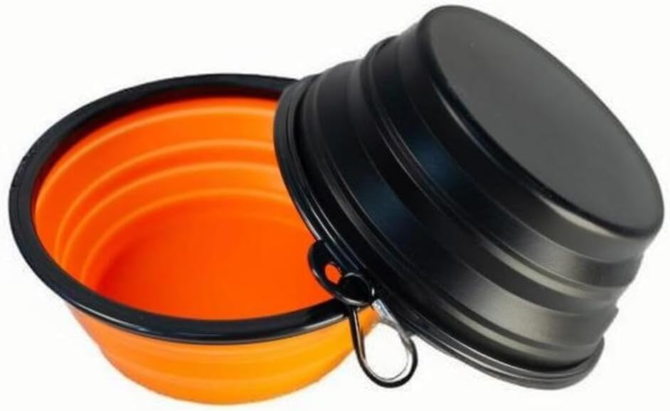 H-JY Large Collapsible Dog Travel Bowls,34oz 2Pack, Orange/Black/Yellow/Purple (Black&Orange)