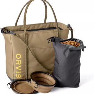 Orvis Tough Trail Dog Travel Tote Kit - Portable Pet Feeder with Collapsible Travel Bowls for On-The-Go Adventures, Bronze
