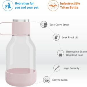 Asobu Buddy Bottle a Stainless Steel Insulated Water Bottle for with Removable Dog Water Bowl and Dog Food and Treat Storage Bowl (Pink, Tritan 50 oz Water Bottle with Bowl)