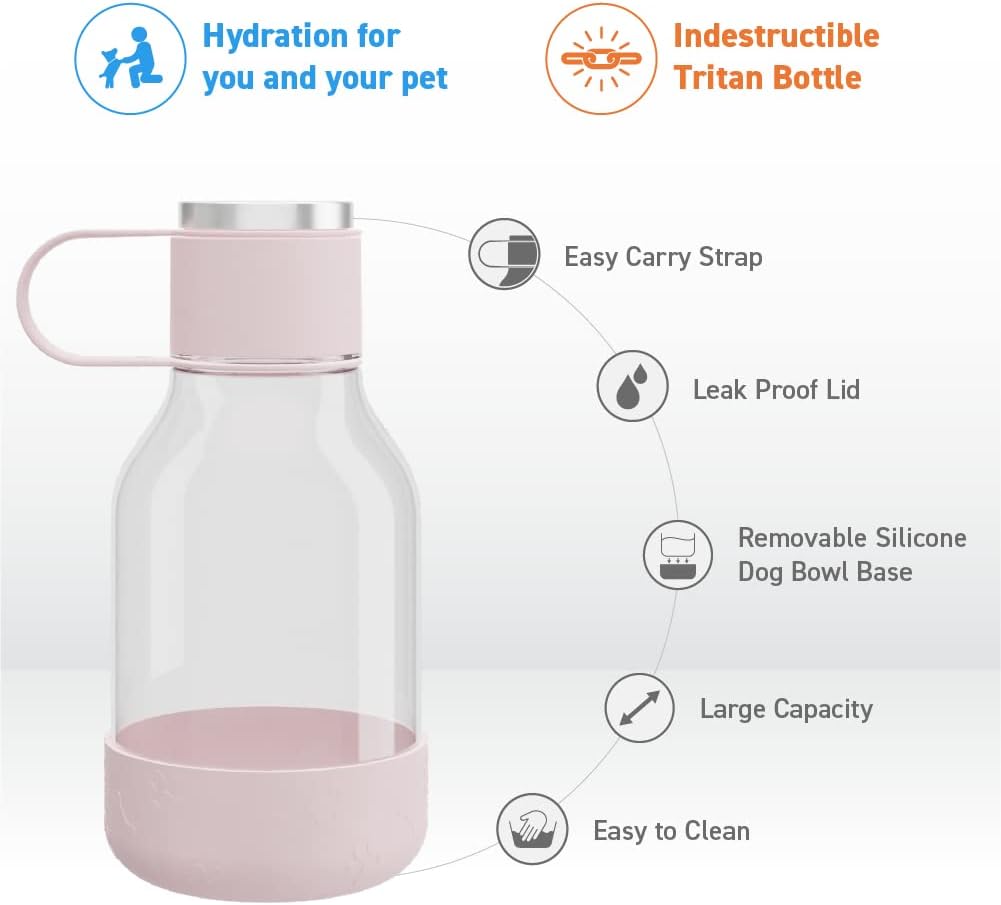 Asobu Buddy Bottle a Stainless Steel Insulated Water Bottle for with Removable Dog Water Bowl and Dog Food and Treat Storage Bowl (Pink, Tritan 50 oz Water Bottle with Bowl) - Image 2