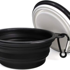 Dog Bowl Pet Collapsible Bowls,2 Pack Portable and Foldable Pet Travel Bowls Collapsable Dog Water Feeding Bowls Dish for Dogs Cats and Small Animals, (Small, Black+White)