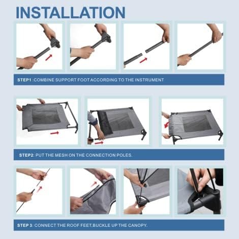 Small Elevated Dog Bed with Canopy - Upgraded 30IN Outdoor Raised Dog Cot Bed with Removable Shade Tent, Pet Cot Gray(S Size) - Image 4