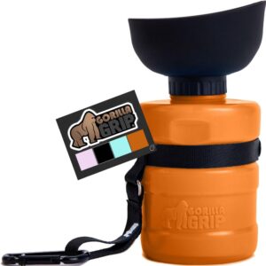 GORILLA GRIP Dog Water Bottle, Portable Water Bowl Dispenser for Dogs, 20 oz Leak Proof Pet Travel Squeeze Bottles, Food Grade Silicone, To Go Puppy Essentials, Hiking Camping Trip Accessories, Orange