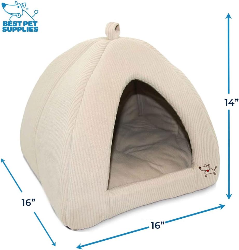 Best Pet Supplies Pet Tent-Soft Bed for Dog and Cat Beige Corduroy, 16" x 16" x H:14" - Image 3