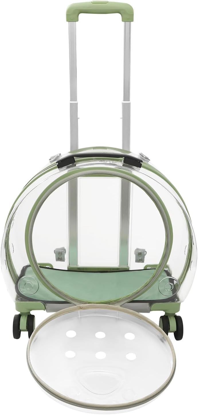 Transparent & Fully Breathable Hard Cat Carrier with Rolling Wheels, Multiple Carrying Carrier for Cats, Dogs, Or Bunnies for Traveling, Taking a Walk, Applicable Weighing up to 19.84lbs (Green,Clear) - Image 8