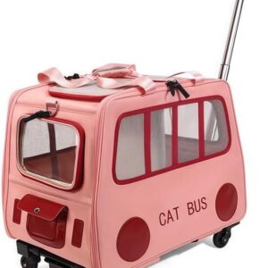 2-in-1 Rolling Cat Carrier with Divider, Soft-Sided Pet Travel Bag with Wheels and Shoulder Strap for Two Pets(Pink)