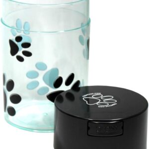 Pawvac 6 Ounce Vacuum Sealed Pet Food Storage Container; Black Cap & Clear Body/Black Paws