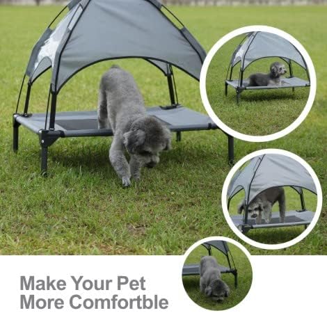 Small Elevated Dog Bed with Canopy - Upgraded 30IN Outdoor Raised Dog Cot Bed with Removable Shade Tent, Pet Cot Gray(S Size) - Image 6