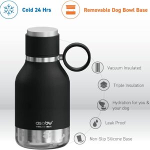 Asobu Buddy Bottle a Stainless Steel Insulated Water Bottle for with Removable Dog Water Bowl and Dog Food and Treat Storage Bowl (Black, 37 Oz Water Bottle with Bowl)