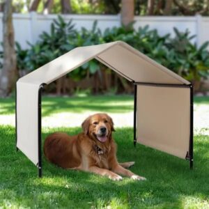 Dog Shade Shelter Outdoor Dog House Waterproof Dog Houses Outside Sun Rain Canopy Pet House Outdoor Tent for Large Medium Dogs White
