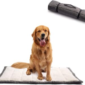 Outdoor Dog Bed, Portable Travel Mat, Rollup Pet Camping Gear, Crate Pad with Carry Handles for Large Dogs, Super Soft, Machine Washable, 42 * 28' Grey