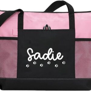 Custom Dog Tote Bag Canvas Mesh Personalized Name Dog Paw Print Tote Bag Doggie Things Pet Birthday Gifts For Women Mom