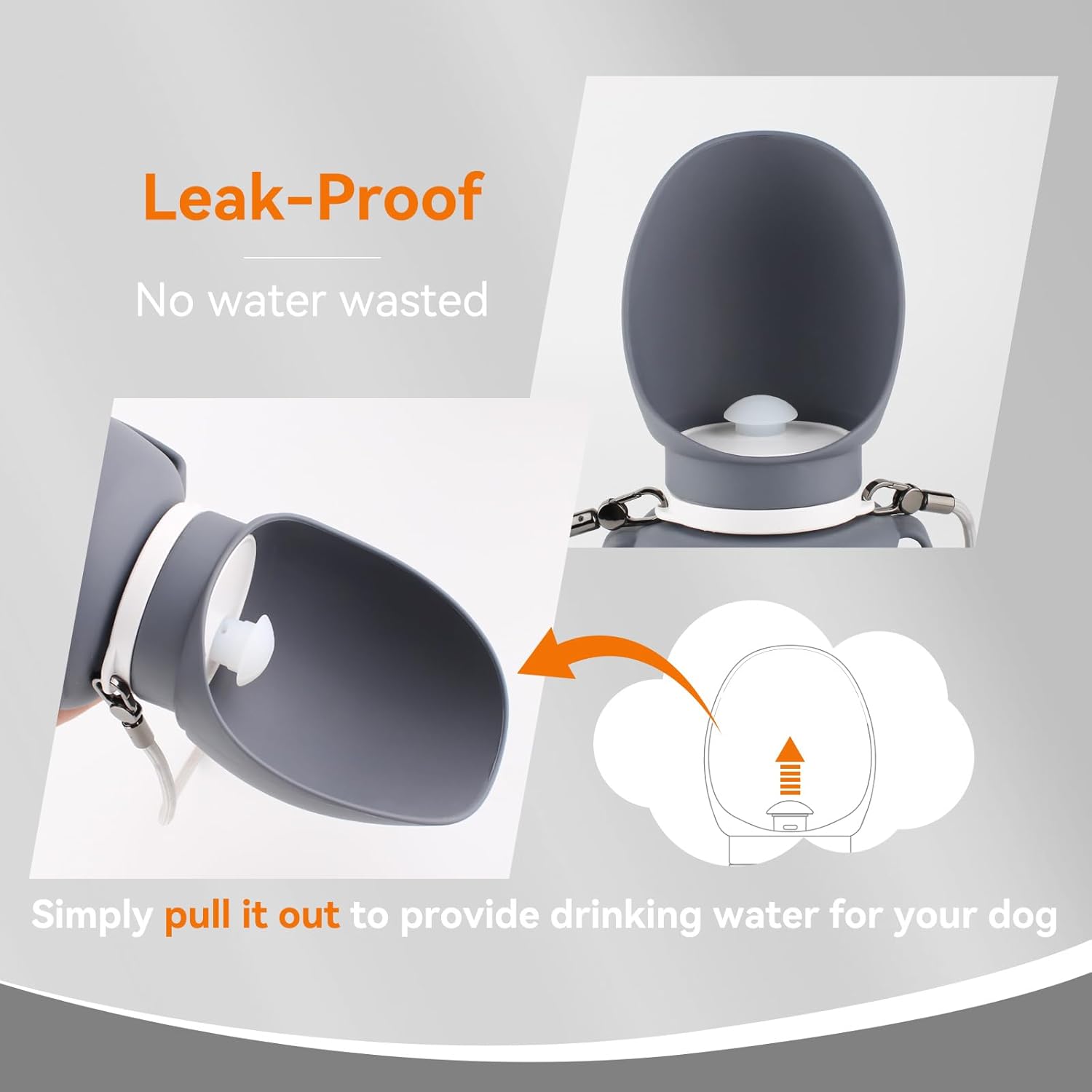 PETLESO Dog Water Bottle, Portable Dog Water Dispenser, 27 OZ Leakproof Pet Bottle Kettle for Doggy Cats Outdoor Walking/Hiking/Travel Driking, Grey - Image 3