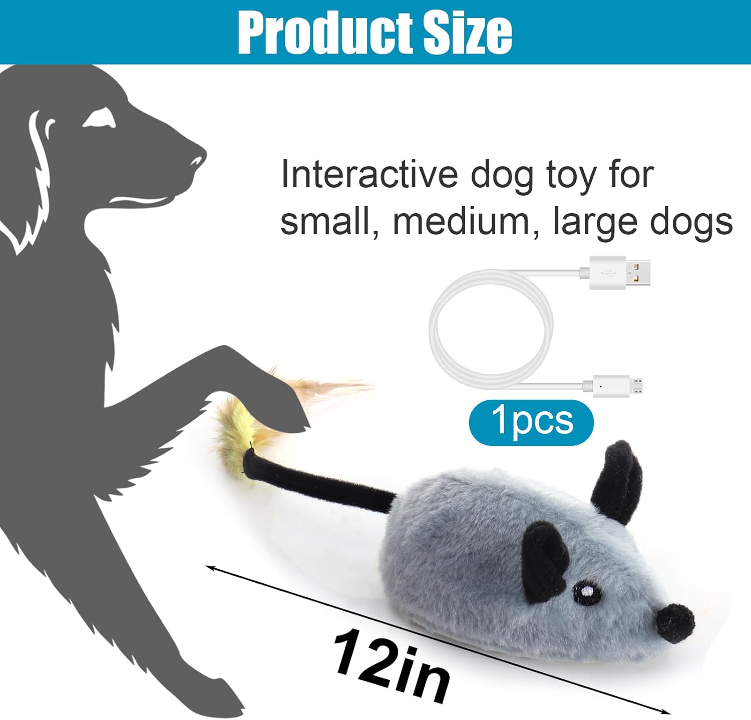 Mity rain Interactive Dog Toys, Fake Mouse Moving Dog Toy with Automatic Sensor, Dog Mouse Toy with Realistic Sound & Extended Tail, Automatic Dog Toy for Cats Dogs Pet, Squeaky Dog Toys - Image 7